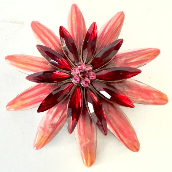 Vintage Copper Red Moonglow Starburst Flower Brooch - Picture 2 of 5